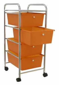 Koupelnový regál zásuvkový oranžový 4 patrový na kolečkách 33x39x80